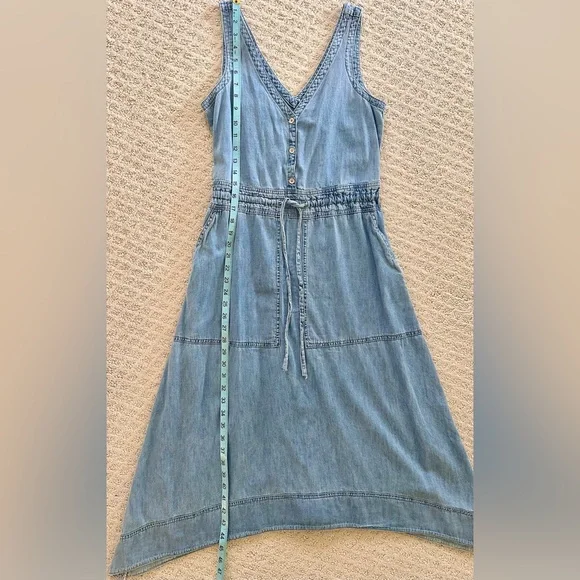 GAP Chambray Denim Sleeveless Button Front Dress Tie Waist Women’s XS - Picture 3 of 6